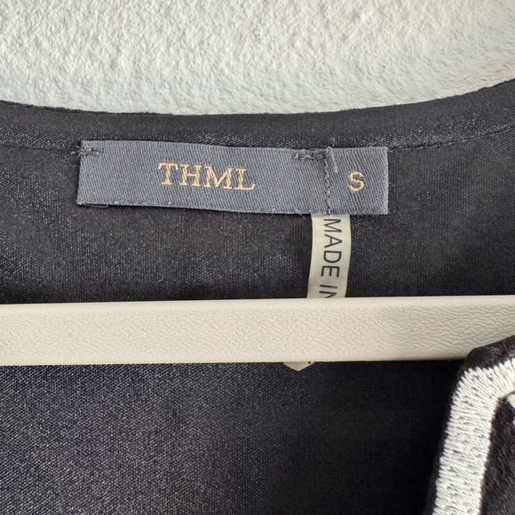 THML Black Mini Dress / Tunic with White Embroidery. Sz Small - Picture 5 of 10